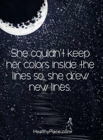 मानसिक बीमारी की बोली - वह अपने रंगों को लाइनों के अंदर नहीं रख सकती थी, इसलिए उसने नई लाइनें खींचीं।