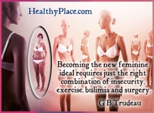 जी बी ट्रूडो द्वारा खाने के विकारों पर उद्धरण - नए स्त्री आदर्श बनने के लिए असुरक्षा, व्यायाम, बुलिमिया और सर्जरी के सही संयोजन की आवश्यकता है।